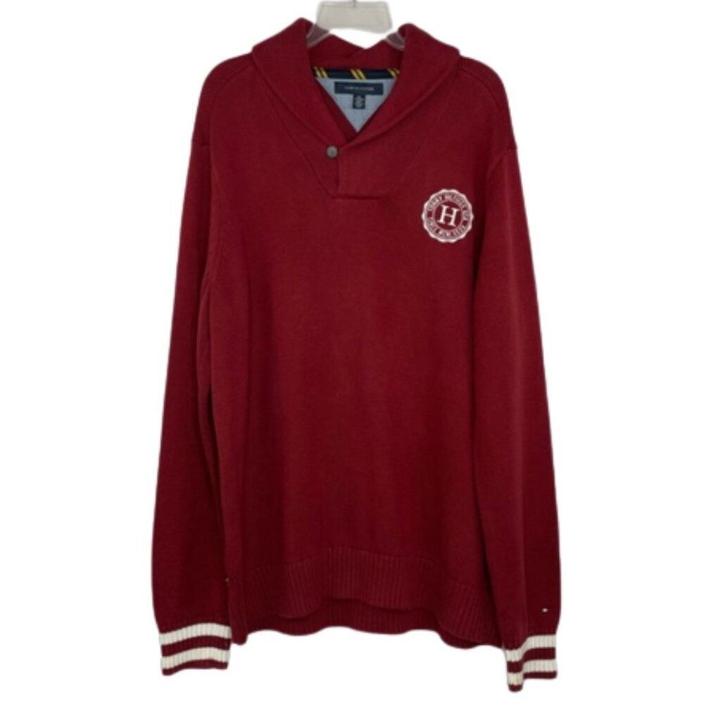Tommy Hilfiger Collegiate shawl collar maroon knit sweater men's size XXL